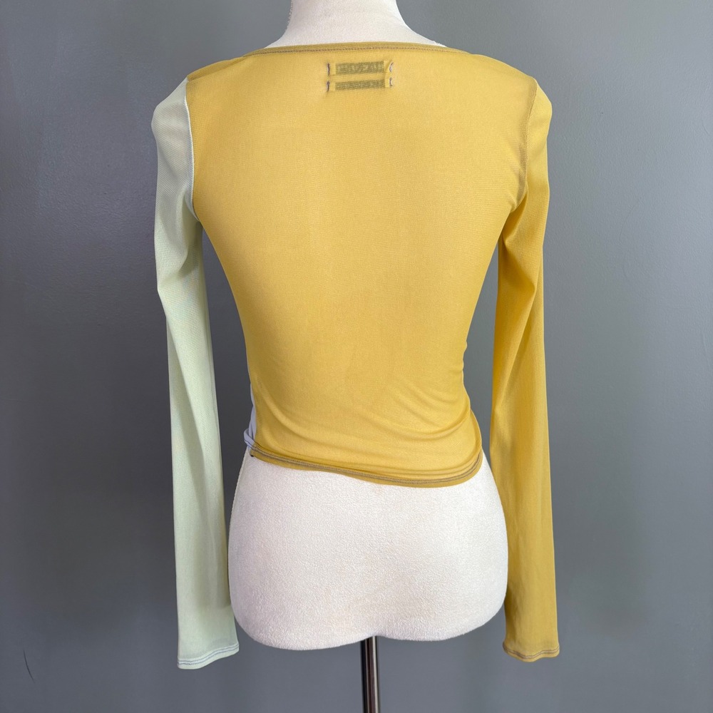 Urban Outfitters Shona Mesh Cinched Crop Top S Colorblock Tie Rave Club Festival - Picture 3 of 8